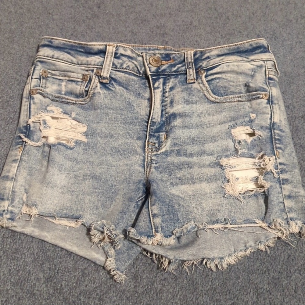 American Eagle Outfitters Light Blue Distressed Jean Shorts